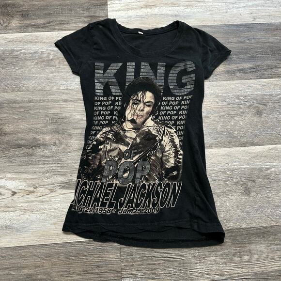 Michael Jackson King Of Pop RIP Black Womens M Form Fitting Short Sleeve T-Shirt - Picture 1 of 7